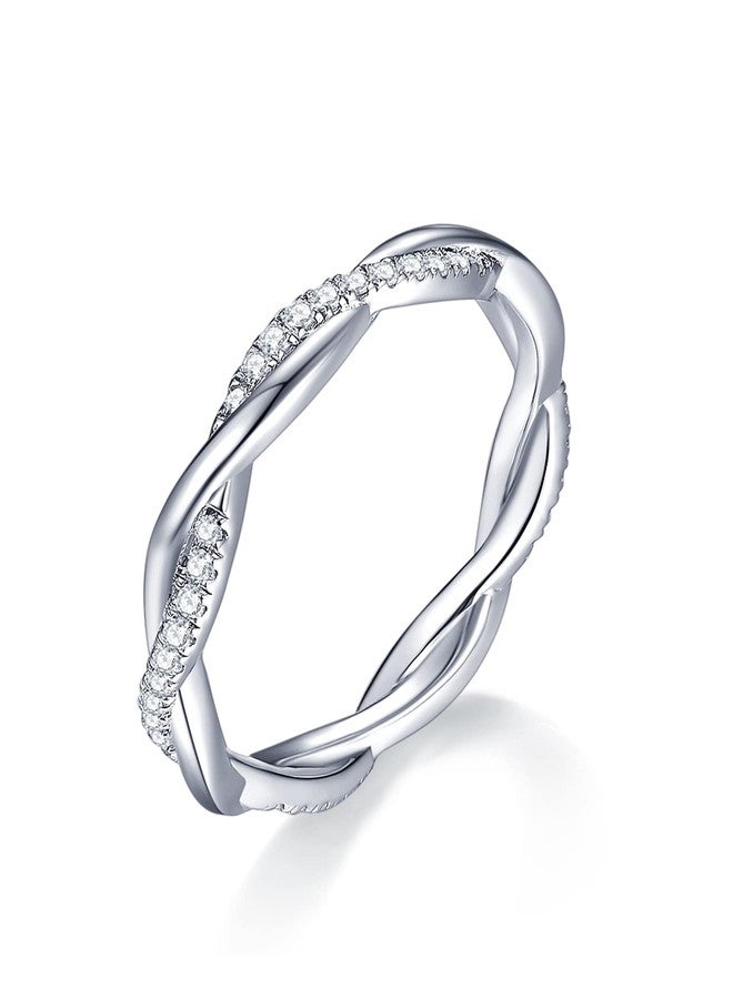 IMOLOVE Moissanite Wedding Band Wedding Rings for Women Twisted Rings 925 Sterling Silver Rings with 18K White Gold Plated Eternity Stackable Engagement Ring Anniversary Band Size 6 - Image 1